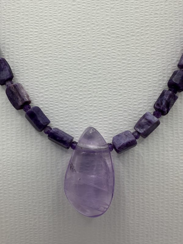 Charoit mit Amethystanhänger Halskette – Bild 4
