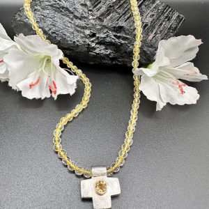 Citrinkette mit Kreuz Anhänger