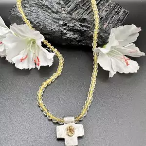 Citrinkette mit Kreuz Anhänger