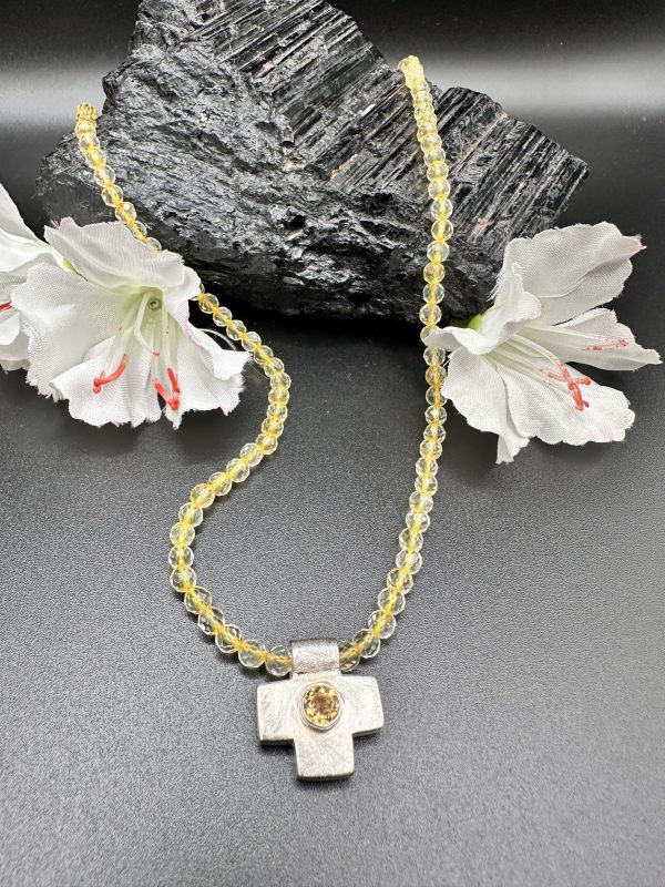 Citrinkette mit Kreuz Anhänger