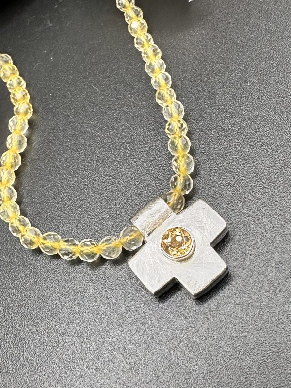 Citrinkette mit Kreuz Anhänger – Bild 2