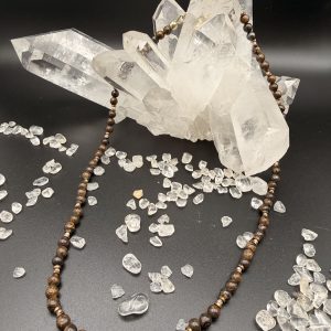 Bronzit Halskette mit Zirkon und Hämatit