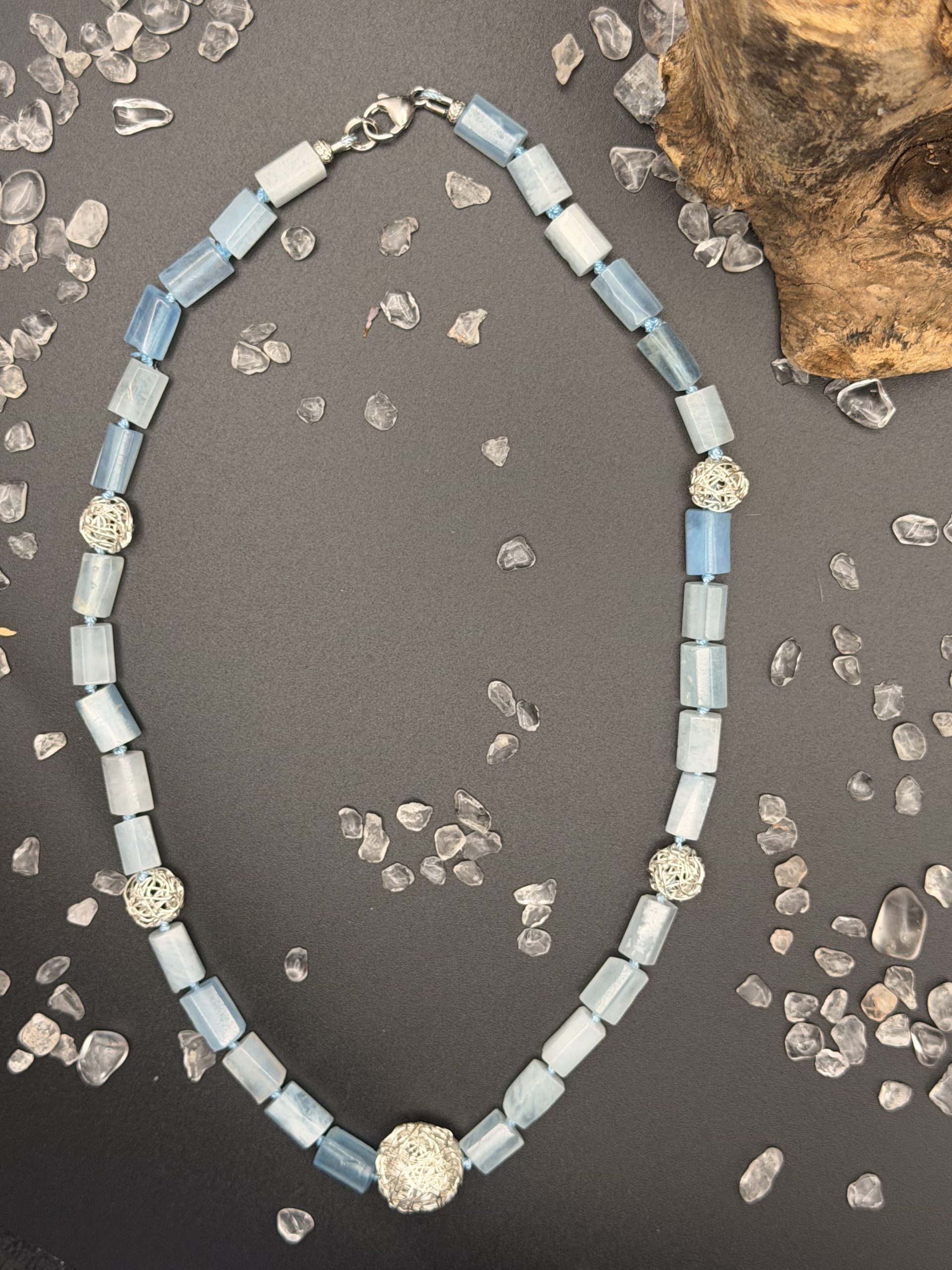 Aquamarinkette mit Silber "Draht" Kugeln 2 Aquamarinkette mit Silber "Draht" Kugeln – Bild 2